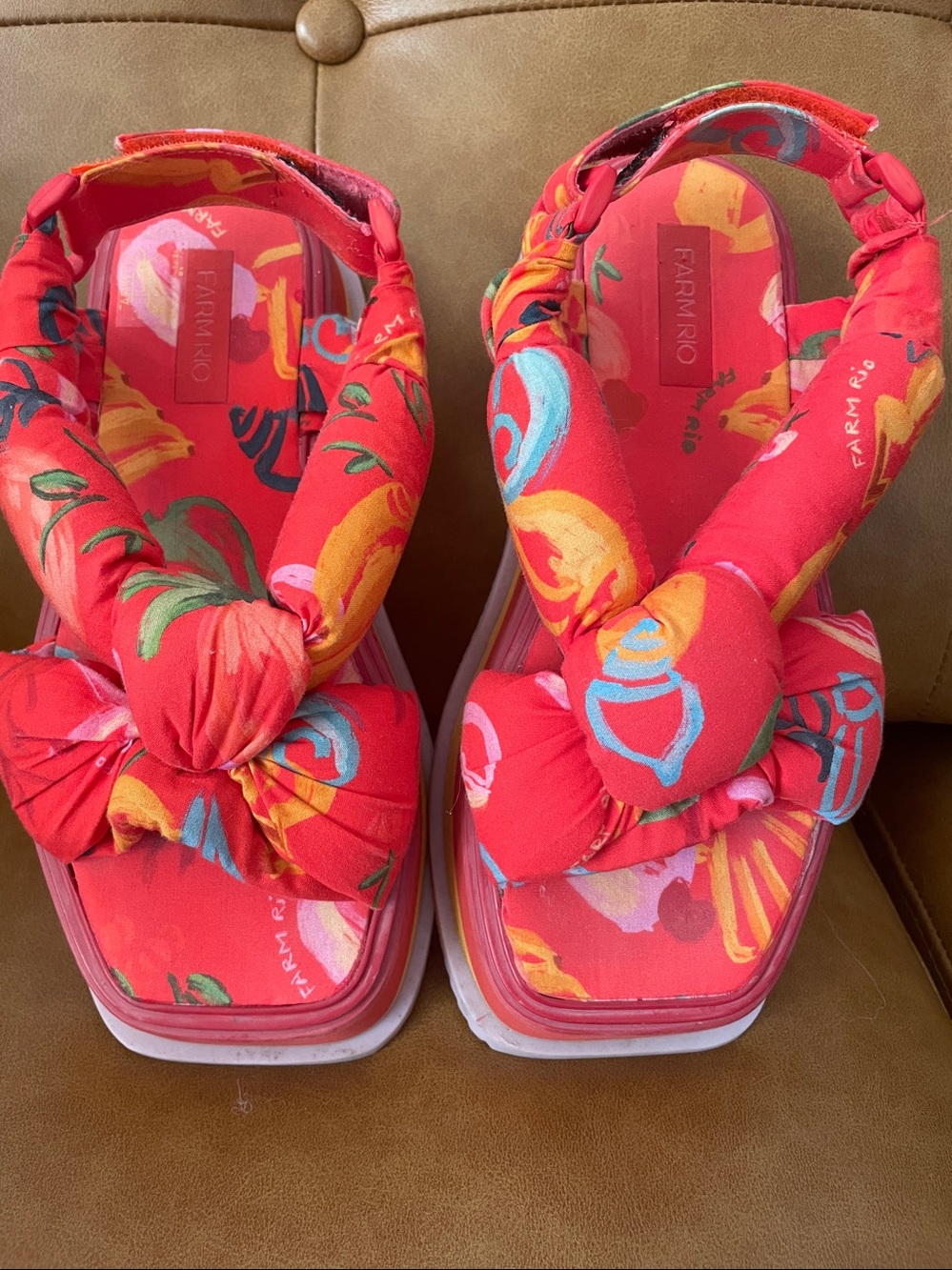 FARM Rio Red Multi-Color Knotted Platform Sandals